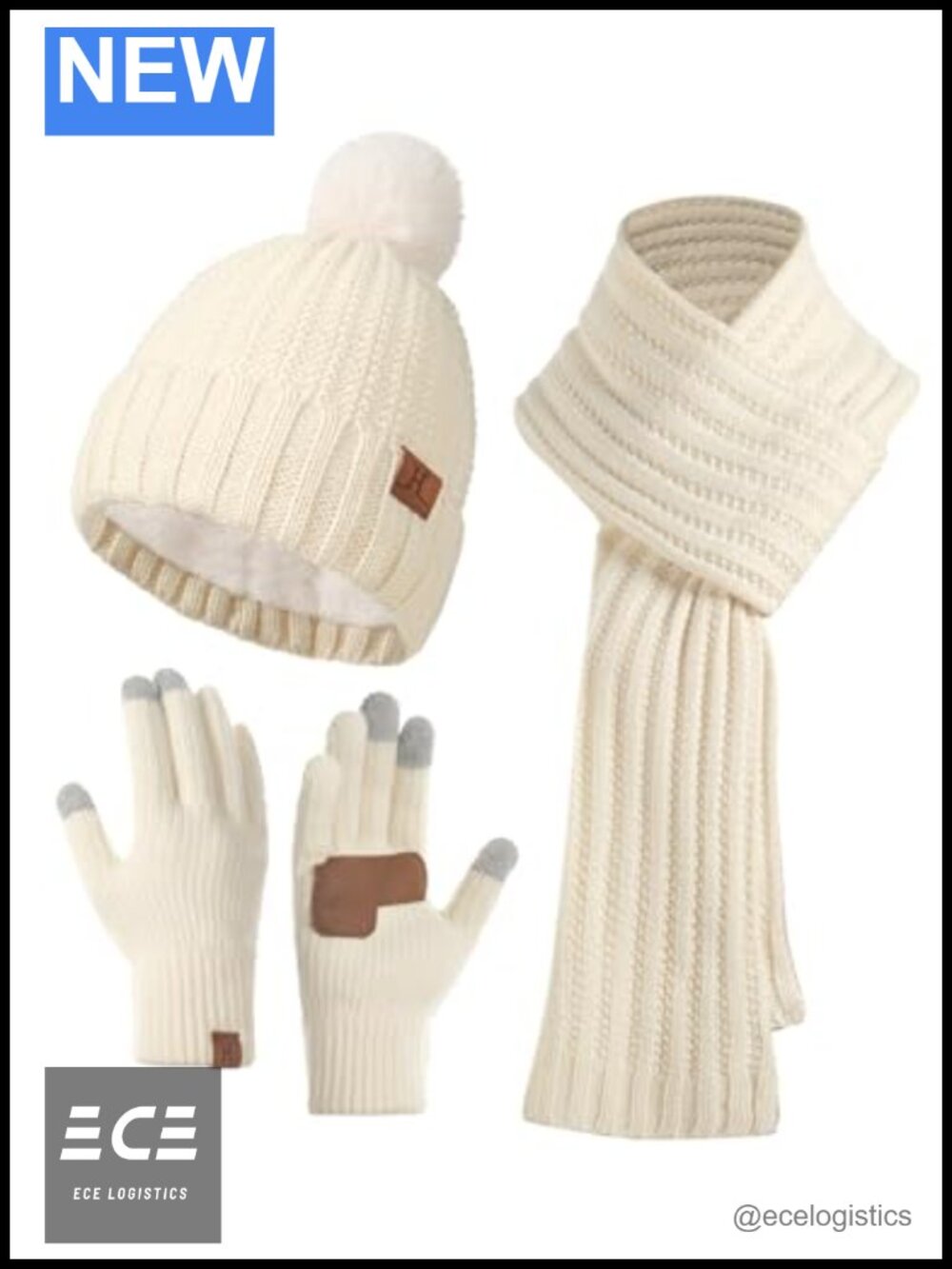 Womens Winter Hat Scarf Gloves Set Acrylic Knit Pom Thermal Touchscreen
